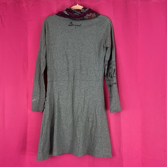 Desigual long sleeved cowl neck graphic print  fit and flare dress, size Med - L - Picture 2 of 11